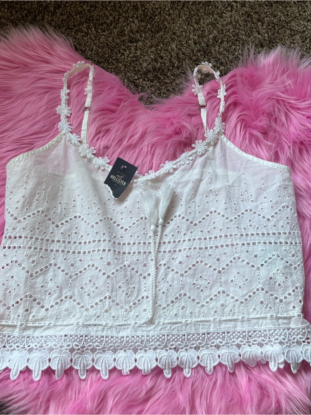 NWT Y2K Hollister White Eyelet Lace Crop Cami Tank Top Small Boho Cottagecore